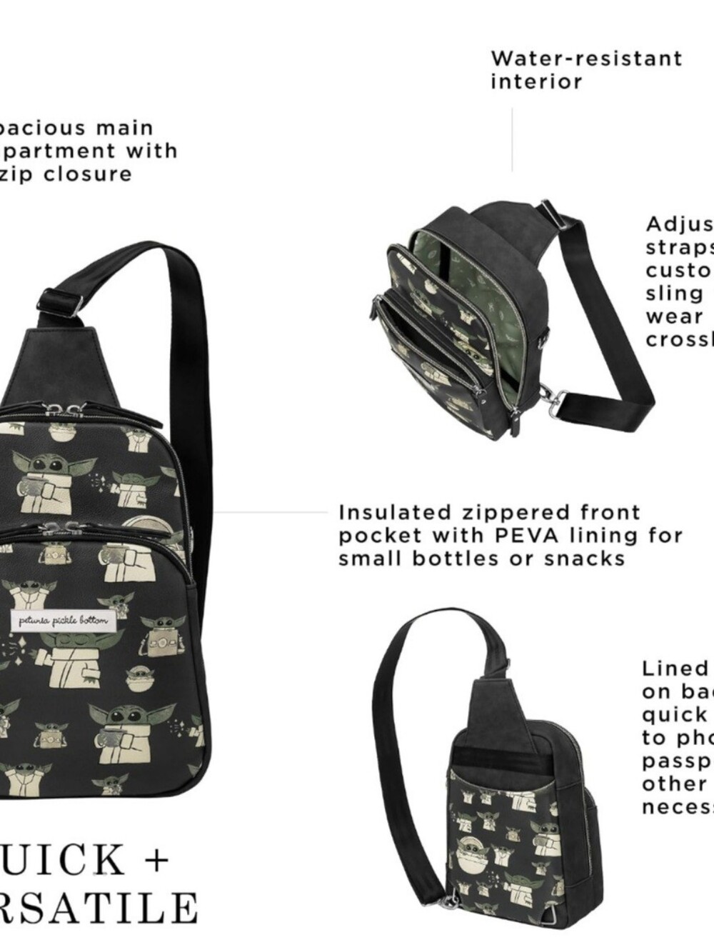 Petunia Pickle Bottom Criss-Cross Sling Bag Disney Star Wars, The Child - Picture 6 of 15
